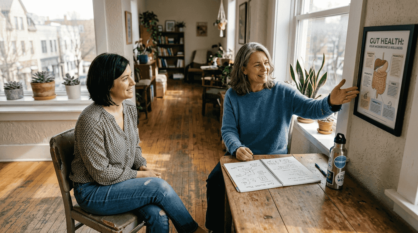 Coach and client in holistic weight loss clinic