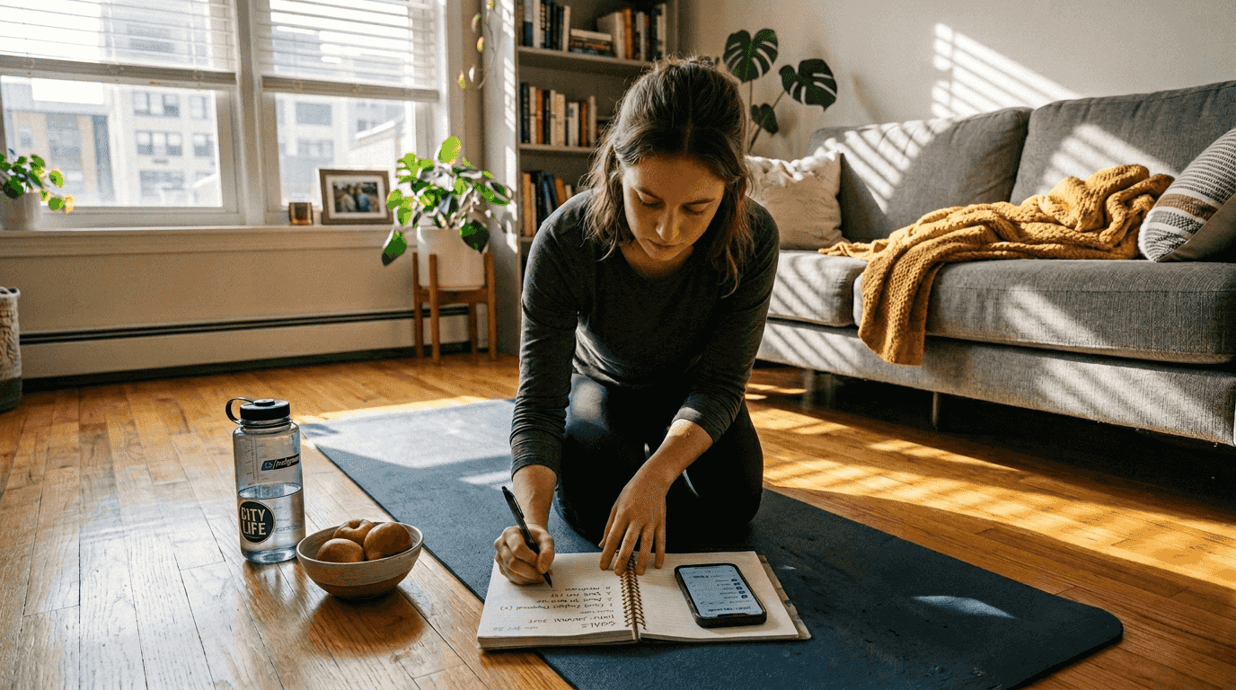 Woman planning weight loss habits at home